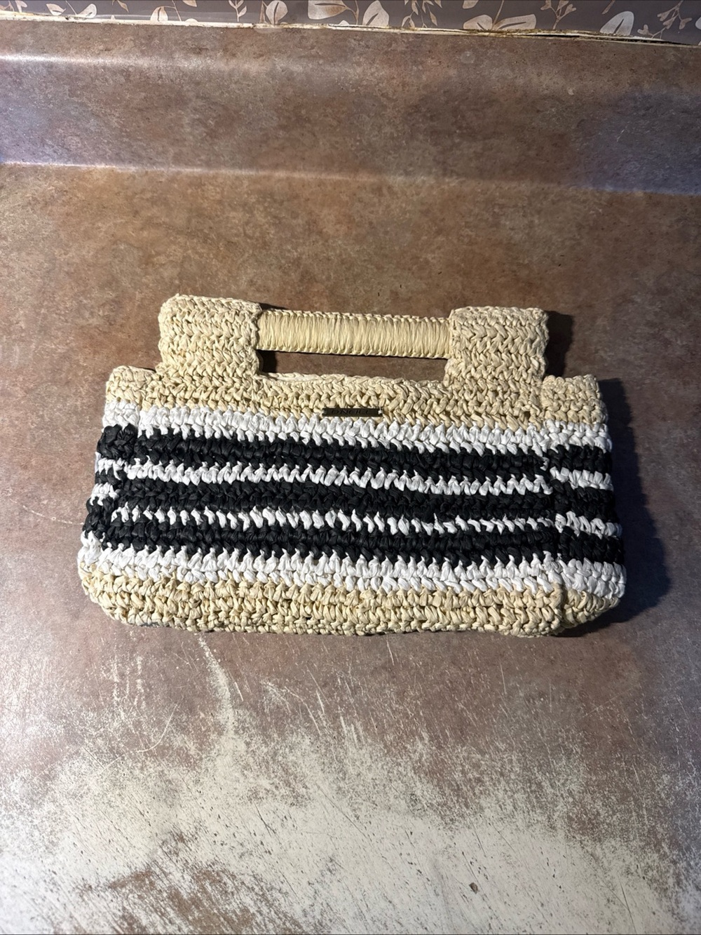 O'Neill Striped Woven Clutch in Natural, Black and White